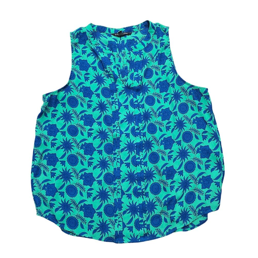 41 Hawthorn Vibrant Teal Green & Blue Floral Sleeveless Blouse
